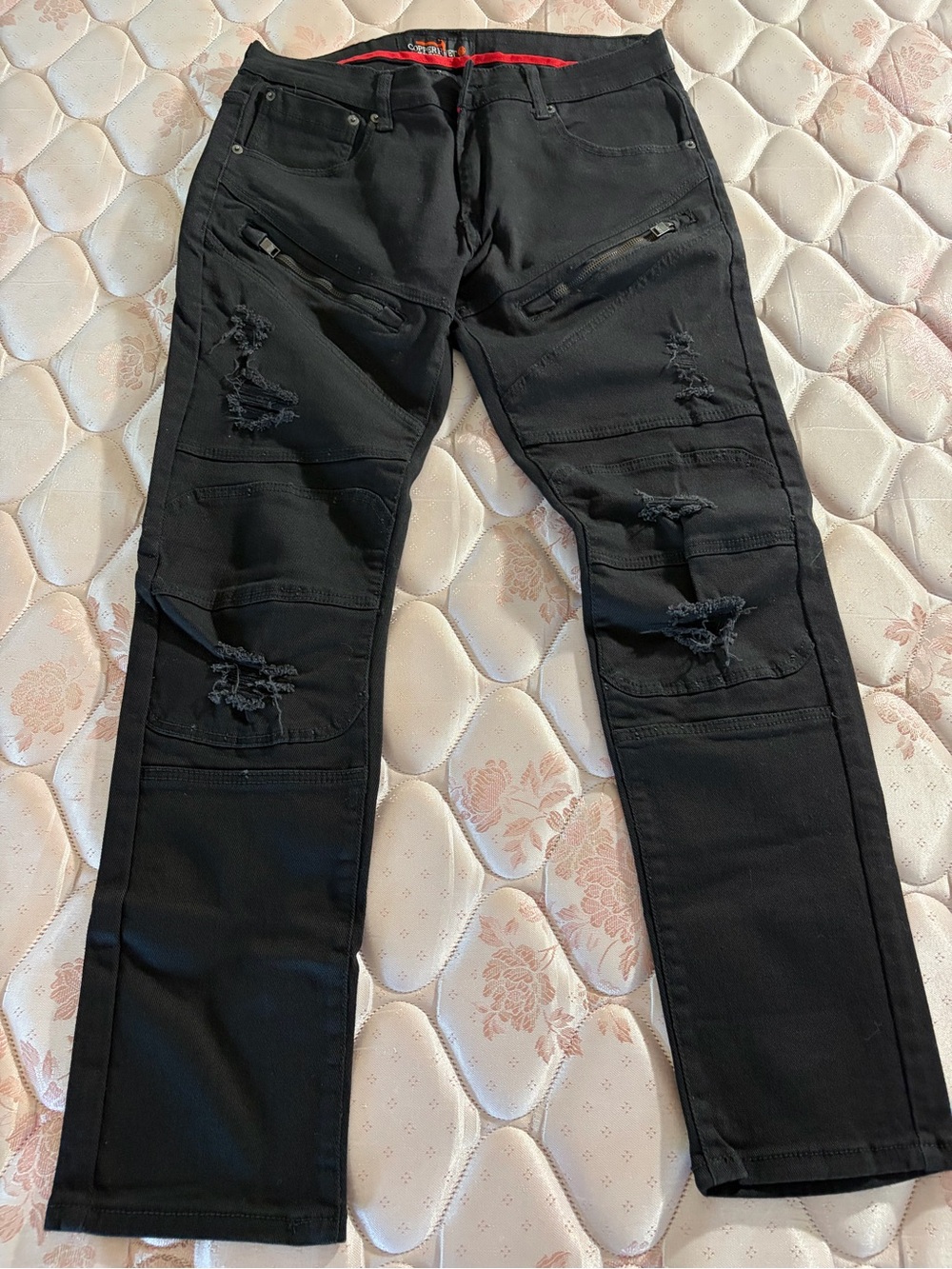 Men's Distressed Black Jeans - Slim Fit